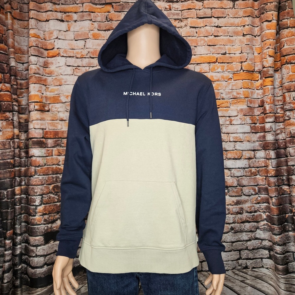 Michael Kors Mens Midnight Blue Colorblock Hoodie Large KF552OD46F NWT